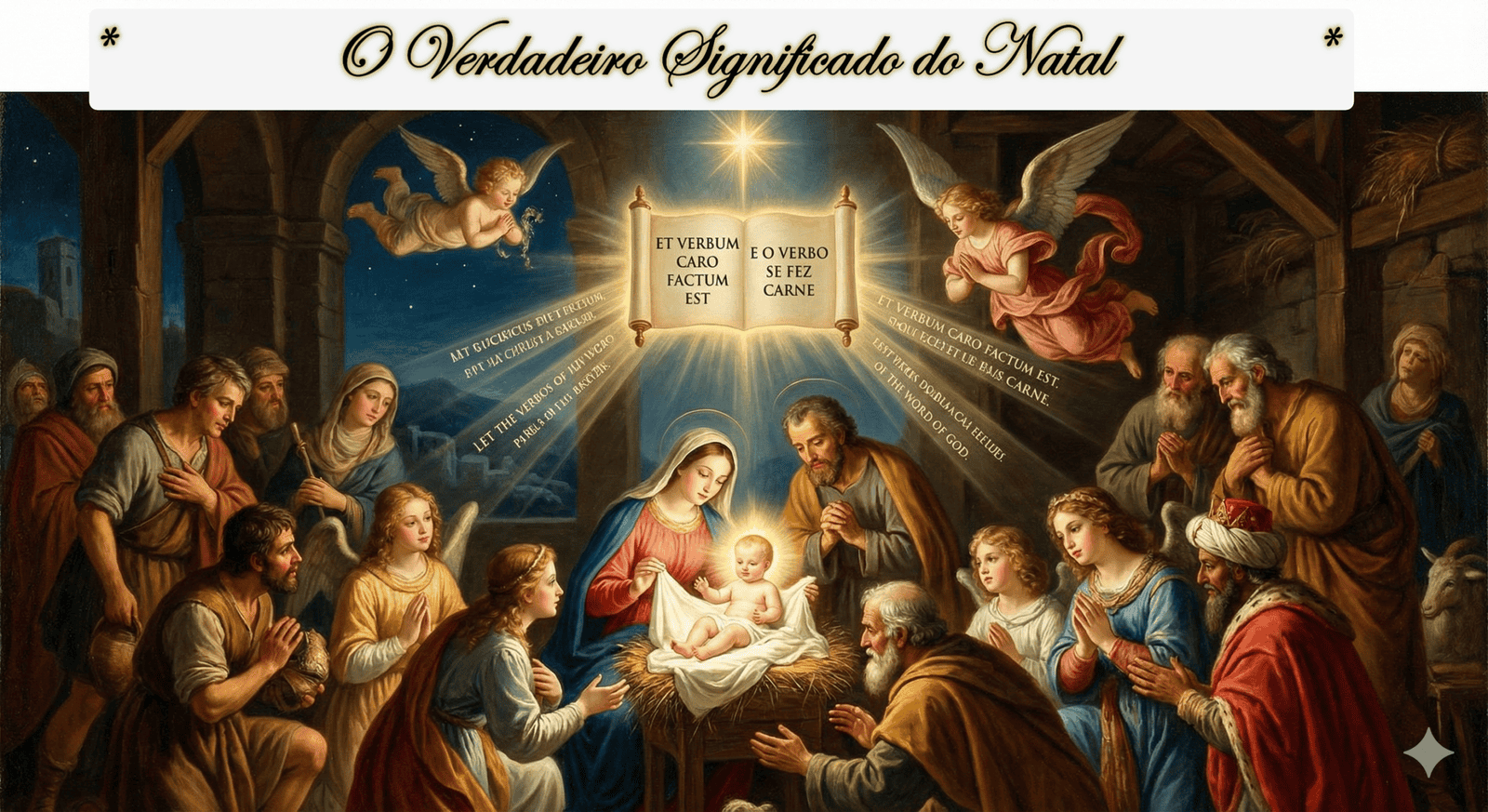 Imagem de Dei Verbum, documento do Concílio Vaticano II, destacando a importância da Palavra de Deus na fé católica, com representação artística da Natividade e a revelação divina.