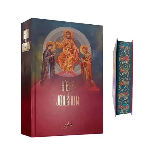 Bíblia de Jerusalém com destaque para o livro Dei Verbum, importante para estudos bíblicos e teológicos, com capa ilustrada e detalhes artísticos.