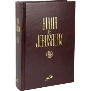 Livro religioso Bíblia de Jerusalém, edição católica, com capa marrom escura e título dourado, ideal para estudos bíblicos e aprofundamento na fé cristã.