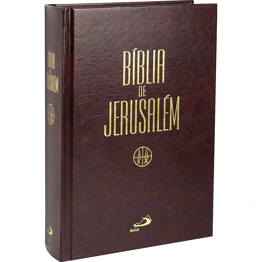 Livro religioso Bíblia de Jerusalém, edição católica, com capa marrom escura e título dourado, ideal para estudos bíblicos e aprofundamento na fé cristã.