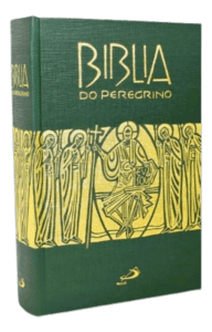 Bíblia do Peregrino com destaque para o documento Dei Verbum, importante para o entendimento da revelação divina na Igreja Católica. Capa verde com ilustração de Jesus e apóstolos, ideal para estudos.