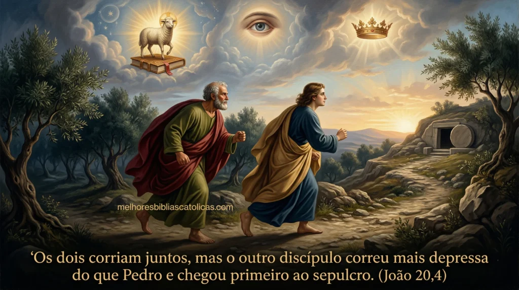 Pedro e o discípulo amado correndo em direção ao túmulo.